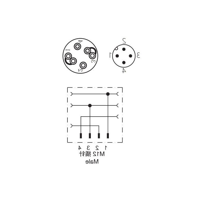 M12 4Pin、公头直型、直插式连接、Y型分线器、64FY21 